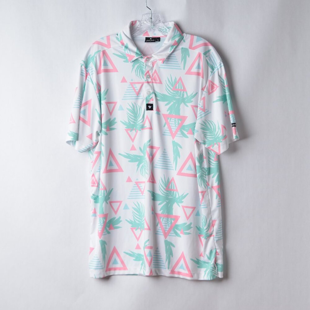 Bad Birdie Mens XL Extra Large Golf Polo Shirt - Triangle Palm All Over Print